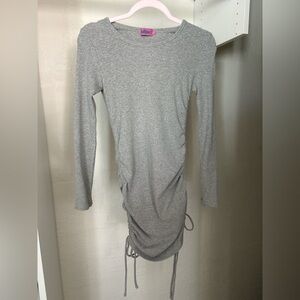 Grey Long-Sleeve Ruched Side Dress - Women's